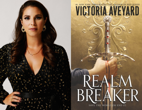 YA Fantasy author Victoria Aveyard pictured with cover of Realm Breaker