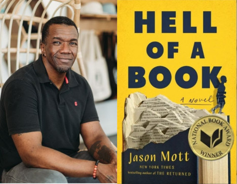 Image of author Jason Mott with book cover for Hell of a Book: A Novel
