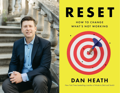 Dan Heath with book cover for Reset: How to Change What’s Not Working