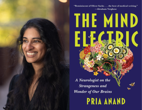 Author Pria Anand next to book cover for The Electric Mind
