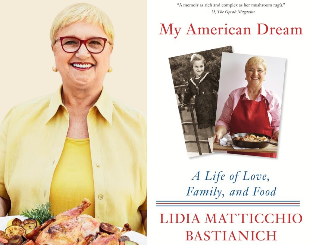 Image of Lidia Bastianich and book cover for My American Dream