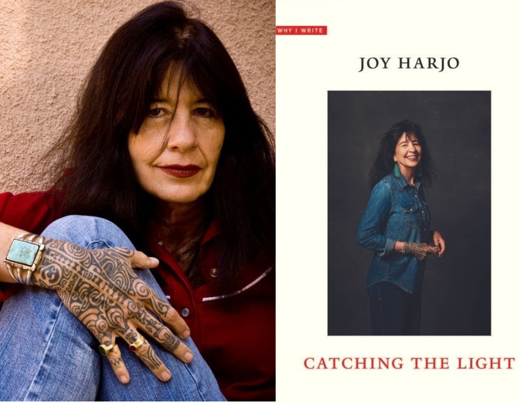 Image of Joy Harjo and the book cover Catching the Light