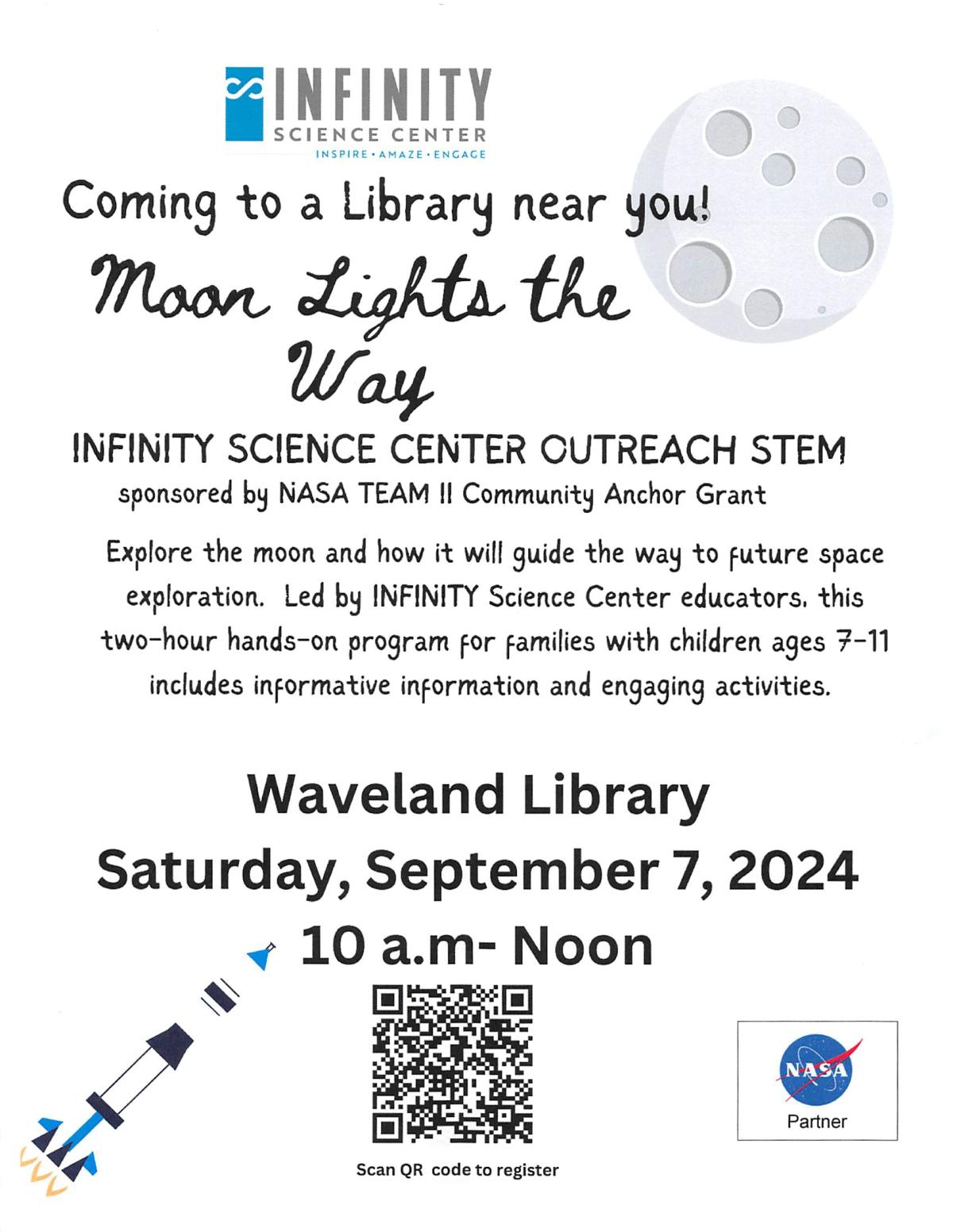 Moon Lights the Way.  Please scan QR code to register.