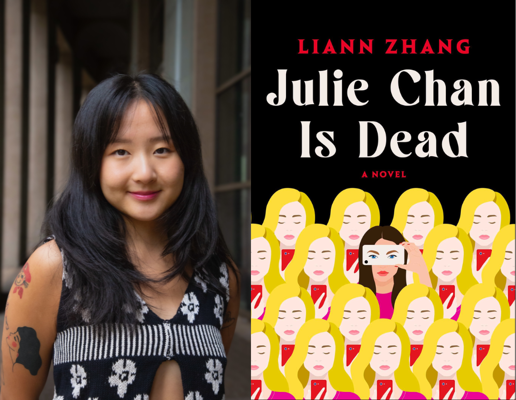 Lianna Zhang next to book cover for Julie Chan is Dead