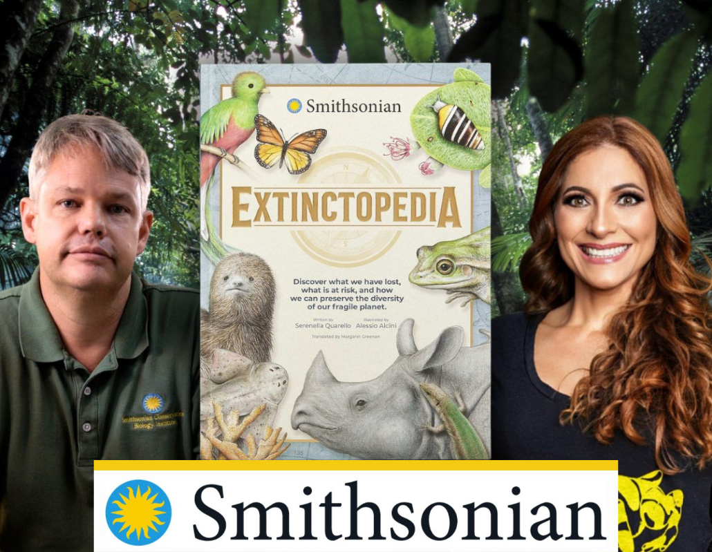 Smithsonian Presenters Brian Gratwicke and Dr. Gina Della Togna with cover of Extinctopedia