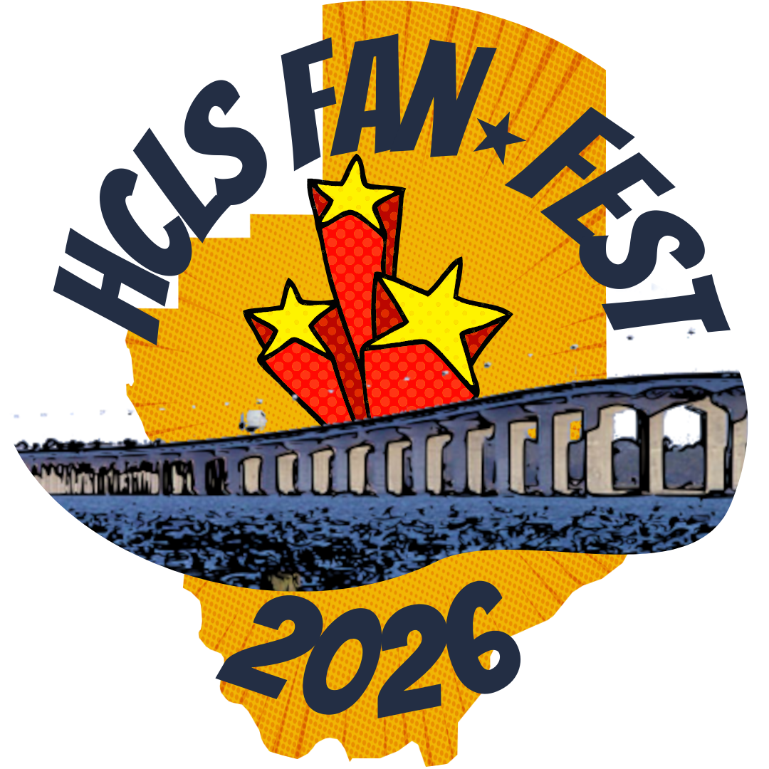 HCLS FAN-FEST 2026 logo (outline of Hancock County with Bay Bridge and exploding stars)